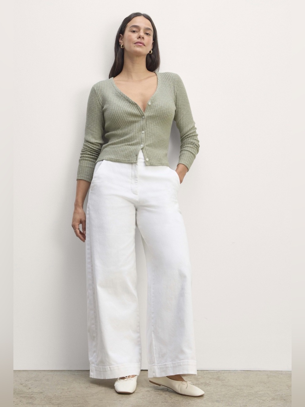Everlane The Cozy Rib Cardigan Olive Green Size M NWT